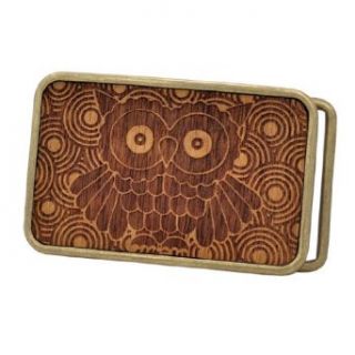 Owl Hipster Girly Real Wood Belt Buckle Cool Bronze Unique Fun Style: Clothing