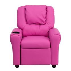 Contemporary Hot Pink Vinyl Kids Recliner with Cup Holder and Headrest Flash Furniture Kids' Chairs