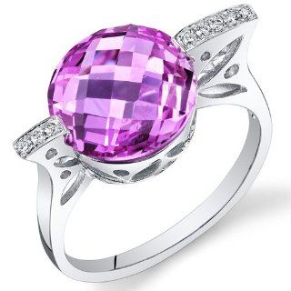 Peora 14K White Gold Round Created Pink Sapphire Diamond Ring (6.85 cttw) Peora Jewelry