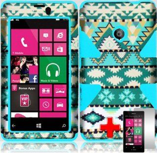 Nokia Lumia 521 (T Mobile) 2 Piece Silicon Soft Skin Hard Plastic Image Case Cover, Green/Teal/White Snowflake Diamond Design Cover + LCD Clear Screen Saver Protector: Cell Phones & Accessories