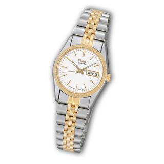 Ladies Seiko Two Tone Stainless Steel Watch with White Dial (Model