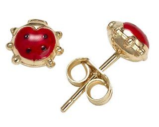 14k Yellow Gold Italian Enamel Lady Bug Earrings: Stud Earrings: Jewelry