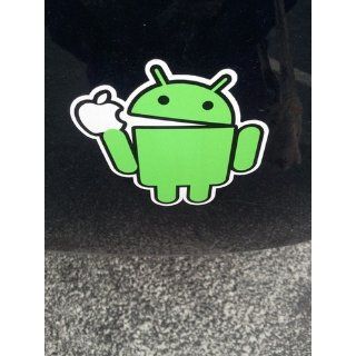 Android Eating Apple Funny Vinyl Decal Bumper Sticker 4"x4": Automotive
