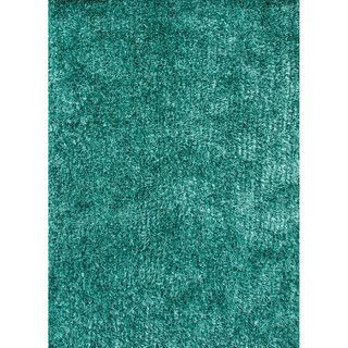 Hand woven Shags Solid Pattern Blue Rug (76 X 96)
