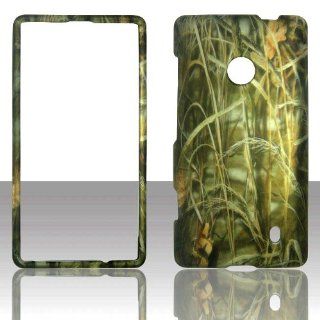 Camo Dry Grass 2D Rubberized Design for Nokia Lumia 521 Cell Phone Snap On Hard Protective Case Cover Skin Faceplates Protector: Cell Phones & Accessories