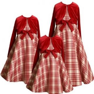 Bonnie Jean Toddler Girls 2T 4T 2 Piece RED IVORY METALLIC GOLD PLAID Special Occasion Christmas Holiday Party Shrug/Jacket Dress Set 4T BNJ 7084X X27084: Clothing
