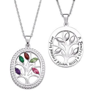 Marquise Birthstone Family Tree Pendant in Sterling Silver (1 6 Stones