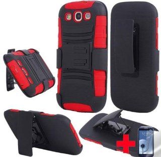 Samsung Galaxy S3 III i9300 T999 i535BLACK RED SIDE STAND HOLSTER COMBO HARD PLASTIC SOFT GEL MOBILE PHONE CASE + SCREEN PROTECTOR, FROM [TRIPLE8ACCESSORIES]: Cell Phones & Accessories