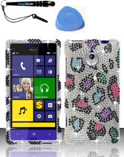 3 Item Combo: HTC 8XT (Sprint) Full Diamond Design Case Cover Protector   Colorful Leopard FPD +iMAGITOUCH(TM) Touch Screen Stylus Pen AND Pry Tool: Cell Phones & Accessories