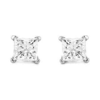 14k White Gold Princess cut Diamond Stud Earrings (1/10 cttw, I J, I1 I2): Jewelry