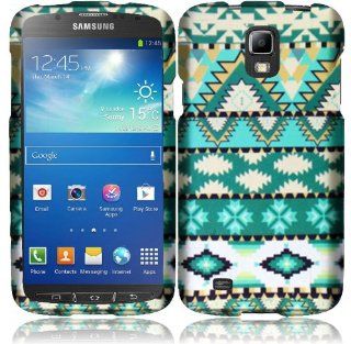 For Samsung Galaxy S4 S 4 Active i537 i9295 Hard Design Cover Case Mint Green Aztec Tribal Cell Phones & Accessories