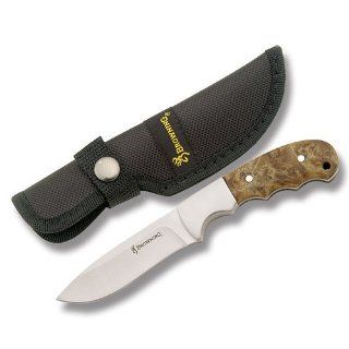 Browning Knives 539 Drop Point Hunter Fixed Blade Knife with Finger Groove Burl Wood Handles: Home Improvement