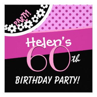 60th Birthday Pink White Black Polka Dots W316C Invites