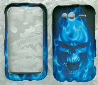 Rubberized HTC Wildfire S Phone Cover Snap on Protector Case Blue Skull: Cell Phones & Accessories