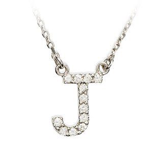 Diamond Initial Necklace in 14 Karat White Gold, Letter J: Jewelry