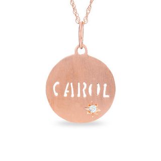 Brushed Disc Name Pendant in 14K Rose Gold with Diamond Accent (7
