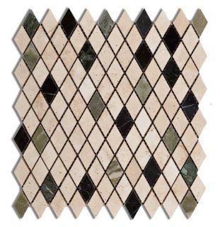Multi color Marble & Travertine Prato Harlequin (Diamond / Rhomboid) Polished Mosaic Tile   Box of 5 Sheets    