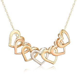 10k Tri Tone Gold Open Hearts Necklace, 17": Jewelry