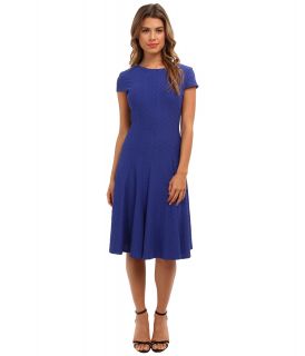 Jessica Howard Cap Sleeve Seamed Pin Tuck Fit Flare Dress Womens Dress (Blue)