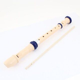 Beige Blue Plastic 8 Holes Flute Recorder Instrument w Cleaning Stick: Musical Instruments