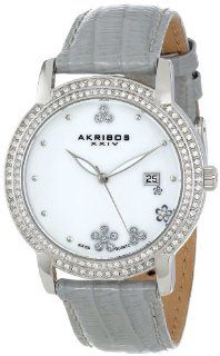 Akribos XXIV Women's AK555GY Swiss Quartz Crystal Mother Of Pearl Strap Watch: Akribos XXIV: Watches