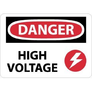 NMC D549EB OSHA Sign, Legend "DANGER   HIGH VOLTAGE" with Electrical2 Graphic, 14" Length x 10" Height, Fiberglass, Black/Red on White: Industrial Warning Signs: Industrial & Scientific
