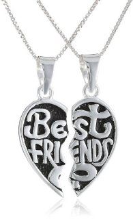 Sterling Silver "Best Friends" Breakaway Heart with Two Chains Pendant Necklace, 18" Jewelry