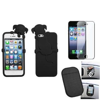 eForCity Film + Mat + Cute Black Dog Peeking Pets Rubber Silicone Case Skin compatible with iPhone® 5 g Cell Phones & Accessories