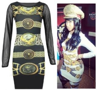 Womens Nicki Minaj Long Chiffon Sleeved Eagle Belt Print Mini Dress (Mtc)