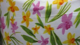 Daffodils & Wild Flowers Printed on White Fleece 58 Inch Fabric By the Yard (F.E.)