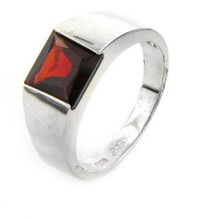 Sterling Silver 7mm Square Garnet Ring Size 7: Right Hand Rings: Jewelry