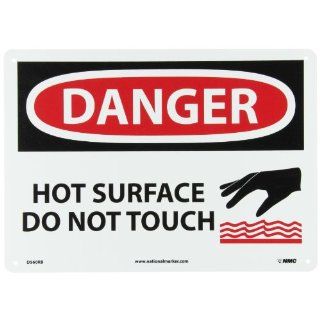NMC D560RB OSHA Sign, Legend "DANGER   HOT SURFACE DO NOT TOUCH" with Graphic, 14" Length x 10" Height, Rigid Plastic, Black/Red on White: Industrial Warning Signs: Industrial & Scientific