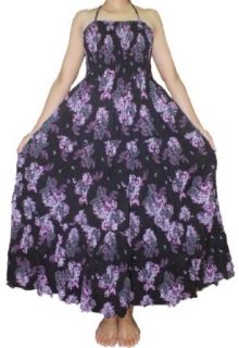 Summer Beach Long Sun Dress, Boho Dress, Black Cotton Purple Butterfly Printed at  Womens Clothing store: