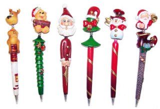 Inkology Christmas Hand Crafted Ballpoint Pens, Assorted Designs, Medium Point Black Ink, 12 Pen Set (568 1) : Ballpoint Stick Pens : Office Products