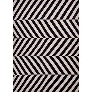Handmade Flat Weave Stripe Pattern Gray/ Black Rug (36 X 56)