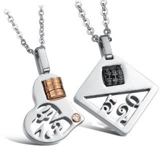 Geminis New Fashion Love Password Black & 18k Rose Gold Plated with Cz Stone 316 L Stainless Steel Titanium Couple Pendant Necklaces(one Pair) Best Gift Jewelry