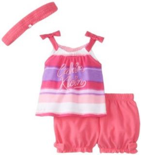 Calvin Klein Baby Girls Newborn Pink Purple Stripes Tank Top with Short and Headband, Pink, 6/9: Clothing