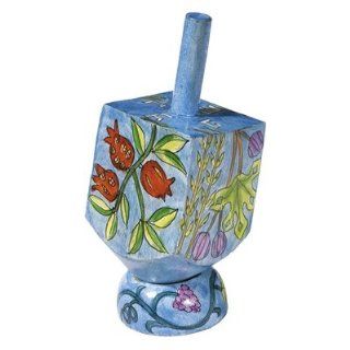 The Seven Fruits / Shivat Haminim Hand Painted Small Wooden Dreidel and matching Stand by Yair Emanuel: Home & Kitchen