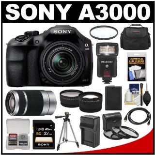 Sony Alpha A3000 Digital Camera & 18 55mm Lens with 55 210mm Lens + 32GB Card + Battery + Case + Flash + 3 Filters + Tripod + Tele/Wide Lenses Kit : Compact System Digital Cameras : Camera & Photo