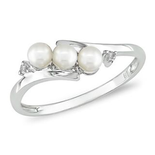 5mm Cultured Freshwater Pearl Three Stone Slant Ring in 10K