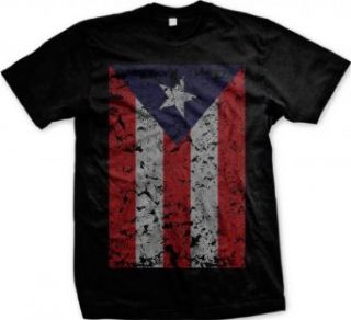 Oversized Puerto Rican Flag Men's T shirt, Boricuan Pride Big Distressed Puerto Rico Flag Design Men's Tee: Clothing