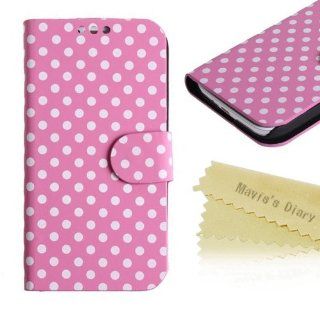 Mavis's Diary Fashion Polka Dots Flip Colorful Leather Cover Case with Soft Clean Cloth (Samsung Galaxy S4 9500 9505 M919, Pink): Electronics