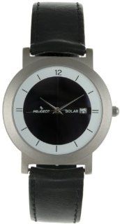 Peugeot 590 Men's Black Leather Solar Watch: Watches