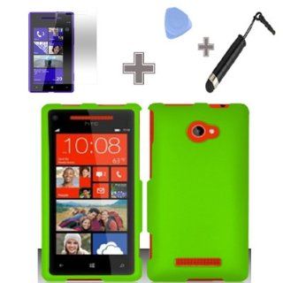Rubberized Solid Blue Color Snap on Hard Case Skin Cover Faceplate with Screen Protector, Case Opener and Stylus Pen for HTC Windows Phone 8X 6990 / Zenith   AT&T, T Mobile, Verizon: Cell Phones & Accessories