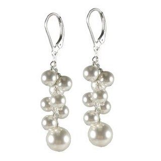Crystal White Pearl Cluster Drop Earrings Sterling Silver with SWAROVSKI ELEMENTS Crystal Pearls: Jewelry