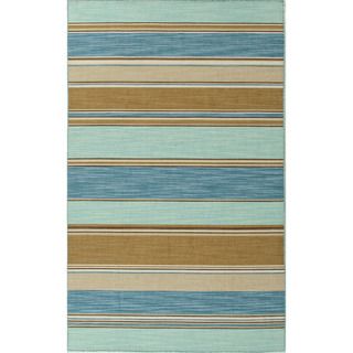Handmade Flat Weave Stripe Pattern Blue Textured Rug (5 X 8)