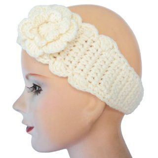 Ivory White Women Handmade Crochet Hair Headband 3" with Flower: Everything Else
