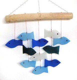 Blue Handworks Glass Wind Chime, Swimming Fish : Wind Bells : Patio, Lawn & Garden