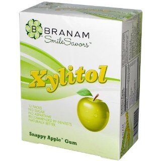 Branam Oral Health Smile Savors Xylitol Gum Snappy Apple    12 Packs : Snack Puffs : Grocery & Gourmet Food