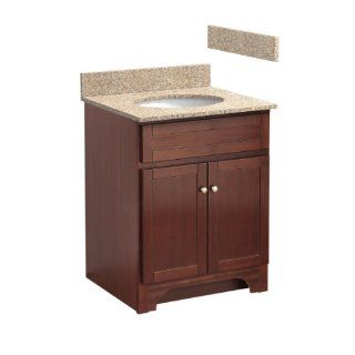 Foremost COCAT2421 8W 24 Inch Columbia Bathroom Vanity Combo with Wheat Beige Granite Top, Pre Attached Undermount Sink and 8 Inch Centers, Cherry    